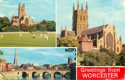 Worcester — Catedral e vista do rio — Greetings from WORCESTER