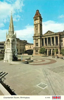 Chamberlain Square, Birmingham — square com fonte e relógio — editor B.1473