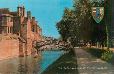 Os Backs e Queens' College, Cambridge — vista do ponte e do canal
