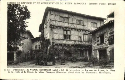 A Hostelleria do Velho Pérouges — Museu — rua do Príncipe, Praça da Halle — Comitê de Defesa e Conservação do Velho Pérouges
