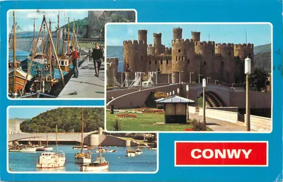Conwy — vista panorâmica com castelo e porto — editor não visível