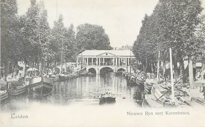 Leiden — Nieuwe Rijn com vendedores de grãos — editor não identificado