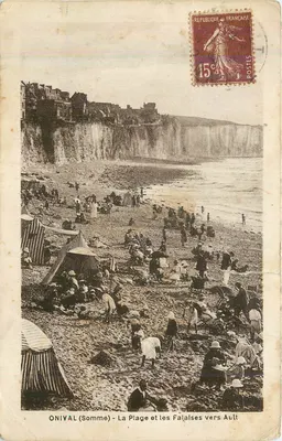 Bilhete postal antigo Onival (somme) a praia e as falésias perto de Ault