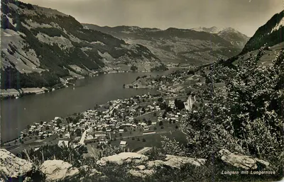 Lungern com o Lago Lungernsee — vista panorâmica — editor não identificado
