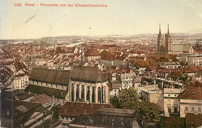 Basel - Panorama da Elisabethenkirche — vista aérea da cidade com a catedral