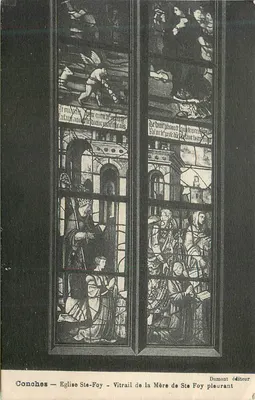 Concheces — Igreja de Santa Foy — Vitral da Mãe de Santa Foy chorando — Dumont editor
