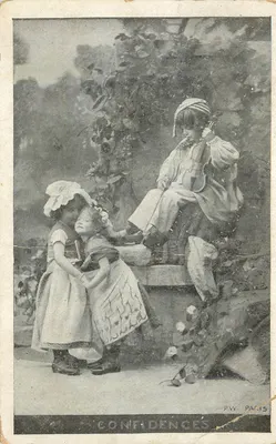 Bilhete postal antigo Confidências PW Paris Crianças Violino