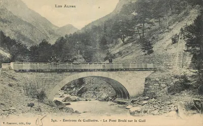 Arredores de Guillestre — O Ponte Queimado sobre o Guil — V. Fournier, editor, Gap, n° 342