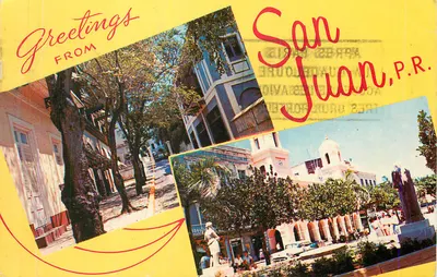 San Juan, P.R. — Saudações de — vista de ruas e monumento