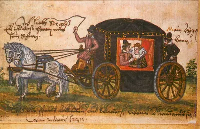 Carroça a cavalo — cena de viagem — editor desconhecido, número de série não visível