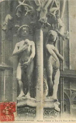 Catedral de ROUEN — Estátuas de Adão e Eva na Torre da Manteiga