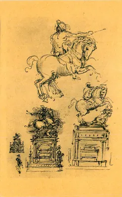 Estudos de estátuas equestres — desenhos de Léonard de Vinci — editor não visível
