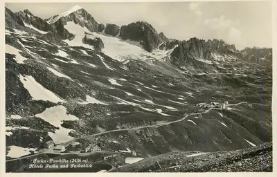 Furka-Passhöhe (2436 m) — Hotéis Furka und Furkablick — vista alpina