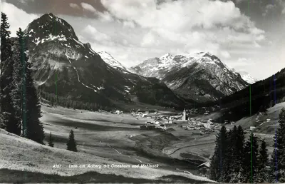 Leoh am Arlberg mit Omeshorn und Mehlsack — vista panorâmica alpina — editor desconhecido, n° 4761