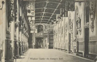 Castelo de Windsor — Sala de São Jorge — vista interior da galeria com bustos e decorações