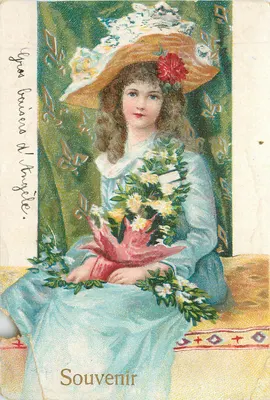 Jovem mulher com chapéu de flores — Souvenir — Editor desconhecido, número de série não visível