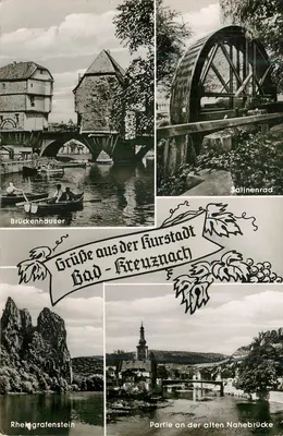 Kreuznach — Ponte Brückenhäuser, Satinenrad, Rheingrafenstein, Parte na antiga ponte da Nahe