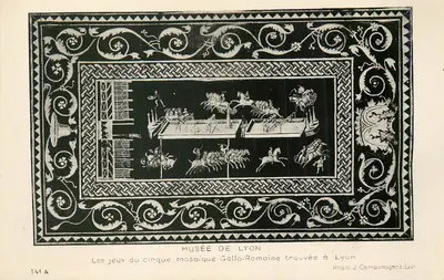 Os jogos do circo — mosaico Galo-Romano encontrado em Lyon — Museu de Lyon — Foto J. Camponagana Lyon