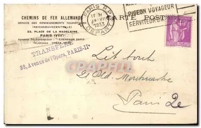 Paris — solicitação de cheque para fatura — Chemins de Fer Allemands, Service Renseignements Touristiques — Verso
