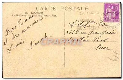 Yanoy — Widok z lotu ptaka z bazyliką i zamkiem — Édit. Quinault, Lourdes — Rewers