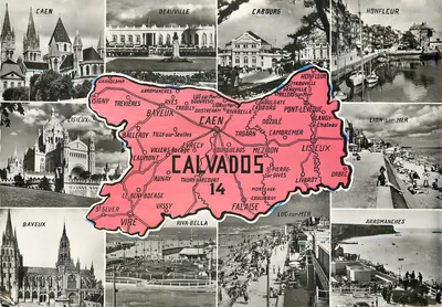 Calvados — Carta postal panorâmica com mapa geográfico — Editor desconhecido, número de série não visível