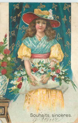 Jovem mulher com chapéu vermelho — Souhaits sincères — G. Whir