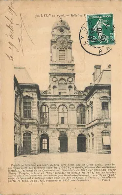 Lyon — Hôtel de Ville w 1906 — zachodnia fasada z dzwonnikiem