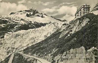 Furkastrasse, Hotel Belvédère 2300 m — Rhonegletscher und Gerstenhorn 3597 m — editor desconhecido, n° 509