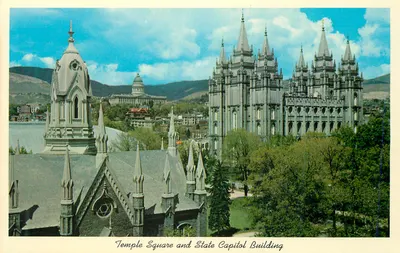 Temple Square e edifício do Capitole Estadual — vista panorâmica — editor não identificável