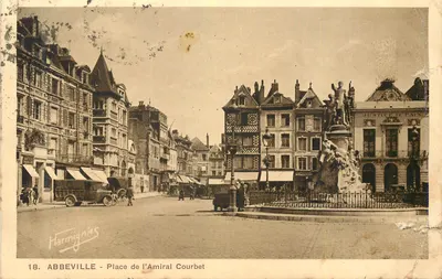 Bilhete postal antigo Pátio do Almirante Courbet, Abbeville