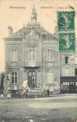 Bilhete postal antigo Montebourg (Manche) Hotel de Ville