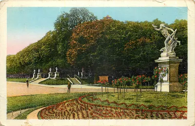 Jardin du Luxembourg — Ansicht des Parks mit Statue und Wegen — Verlag unbekannt