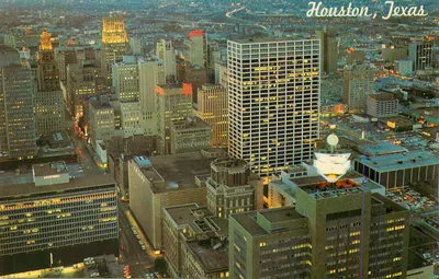 Houston, Texas — vista aérea da cidade ao entardecer — editor não identificável