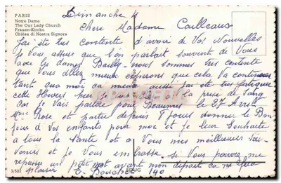 Notre-Dame de Paris — widok katedry z Seiny — wydawca E. Bouchet, nr 3/502 — Rewers