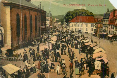 Bilhete postal antigo Sarrebourg Praça do Mercado