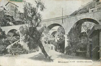 Bilhete postal antigo Mônaco fonte santa devota