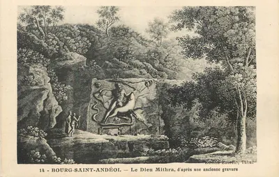 Bourg-Saint-Andéol — O Deus Mithra, segundo uma antiga gravura — Edição Laurent, Tabac