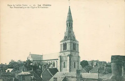 La Châtre — Vista panorâmica da igreja de São Germain — A. Dumas, litogr. — editor, La Châtre