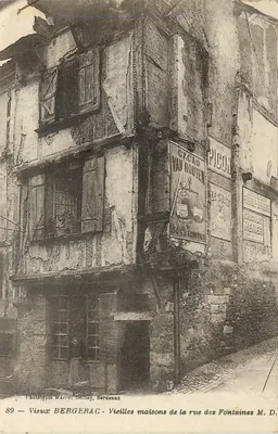 Velho Bergerac — Velhas casas da rua das Fontaines — Fototipo Marcel Delboy, Bordeaux
