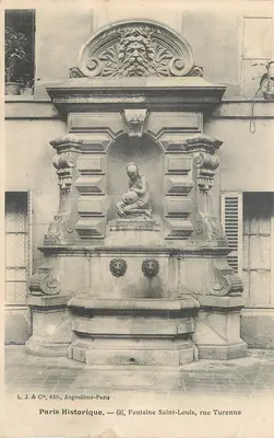 Bilhete postal antigo Paris Histórica Fontaine Saint Louis rua Turenne