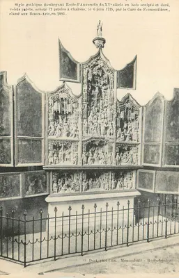 Altar gótico flamboyante — Escola de Antuérpia final do século XV — madeira esculpida e dourada — classificado nos Beaux-Arts em 1881 — G. Dart, fot.-edit., Montmirail