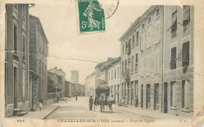 Bilhete postal antigo Chazelles sobre Lyon Loire Rue de Lyon