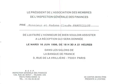 Recepção na Banca da França – Convite da Inspeção Geral das Finanças