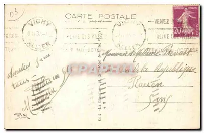 Vichy — O Parque do Casino — Editor La Cigogne, n° 350 — Verso
