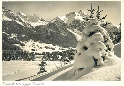 Lenzerheide 1480 m gegen Lenzerhorn — vista de montanha nevada — editor desconhecido, n° 724