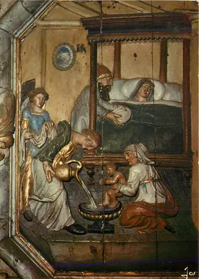 Batismo do Cristo — cena esculpida e pintada — Jos