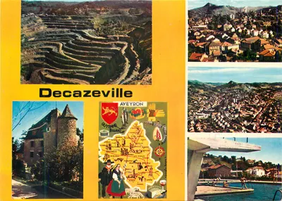 Decazeville — Aveyron — Guyenne — vista do local minerador, do castelo, da cidade e da piscina