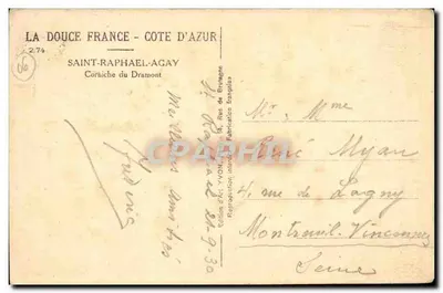 Corniche do Dramont — Saint-Raphaël, Agay — Edição de Arte Yvon — Verso