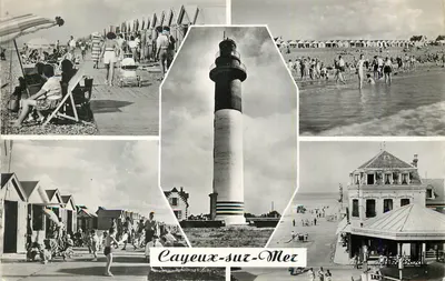 Cayeux-sur-Mer — praia, farol e cabanas — editor não visível