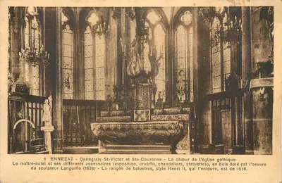 Ennezat - Colegiata de São Vicente e Santa Coroa - O coro da igreja gótica — obra do escultor Languille (1638)